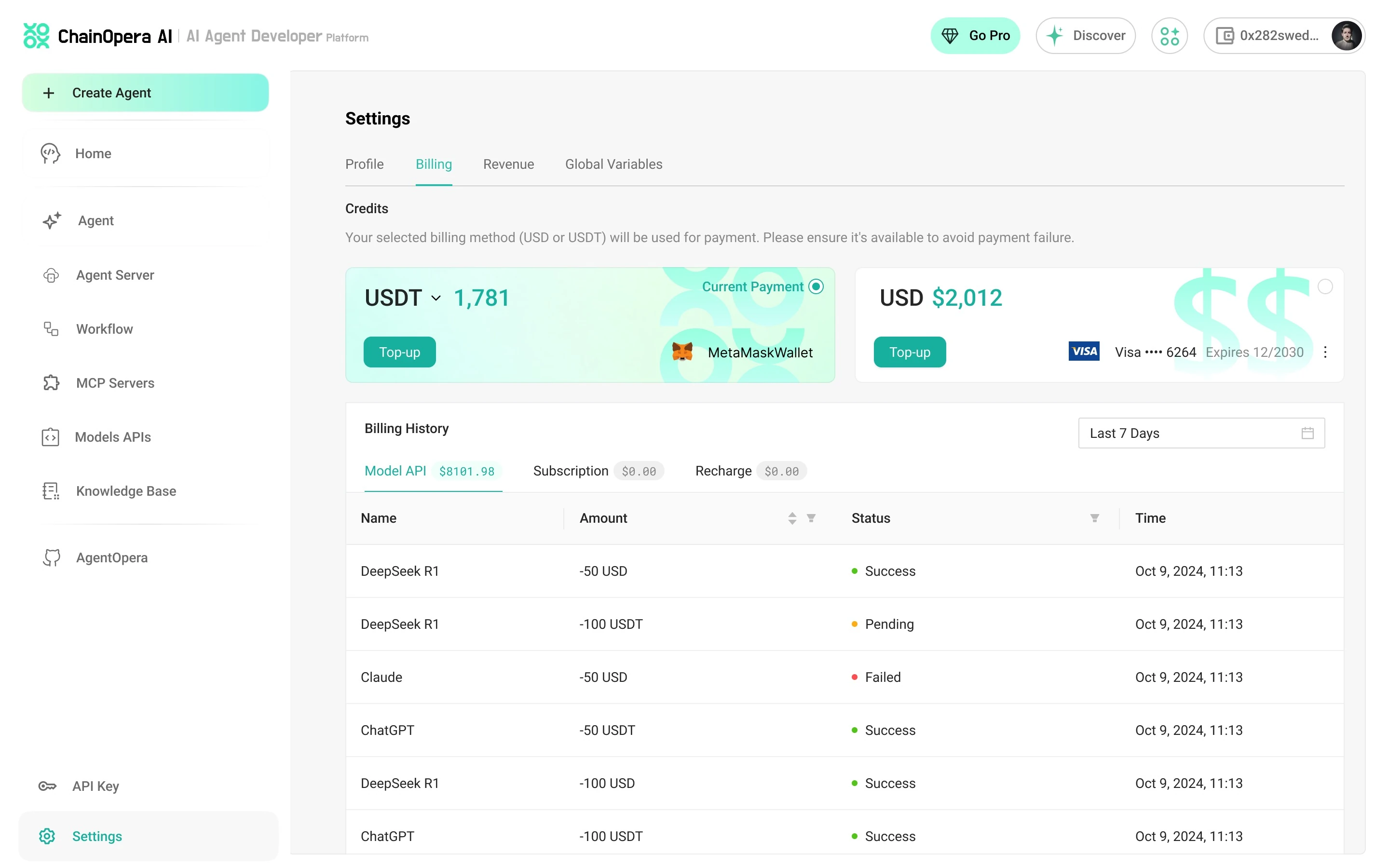 Agent Developer Platform – Pay with Fiat, Stablecoins, or Our Native Token